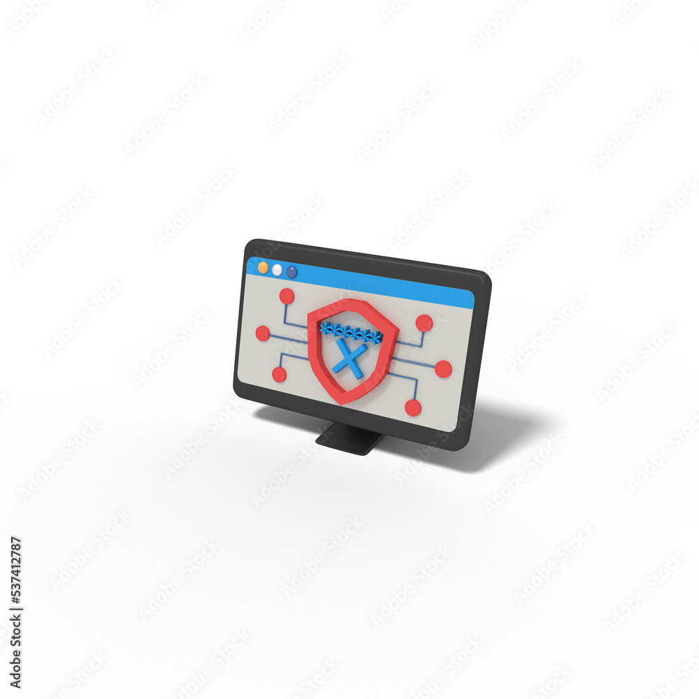 3d illustration of password security shield is wrong