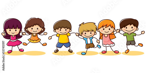 Group of happy kids holding hands. Friendship concept