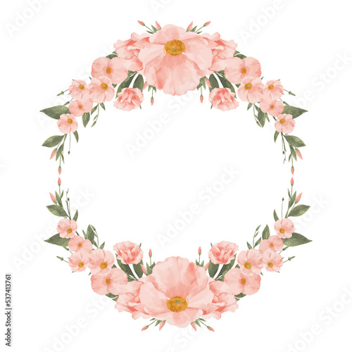 Peach Watercolor Flower Wreath Frame © andika96