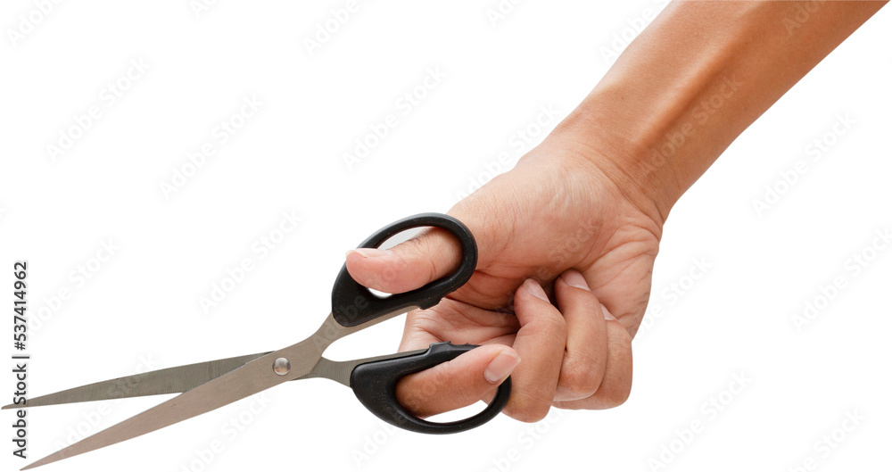 Hand holding scissors - obrazy, fototapety, plakaty 