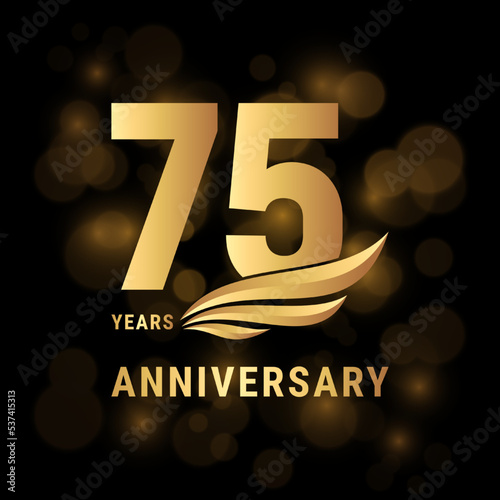 75th Anniversary Logo, Logo design with gold color wings for poster, banner, brochure, magazine, web, booklet, invitation or greeting card. Vector illustration