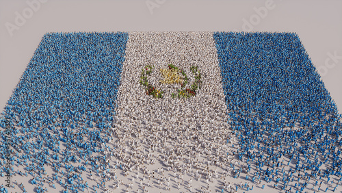 A Crowd of People gathering to form the Flag of Guatemala. Guatemalan Banner on White. photo