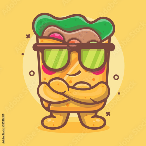 cute burrito food character mascot with cool expression isolated cartoon in flat style design