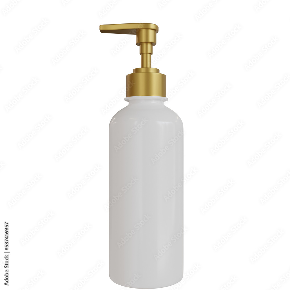 3d rendering white and gold color bottle pump side 3d rendering white and gold color bottle pump side