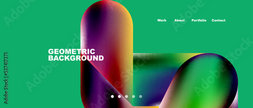 Glassmorphism landing page background template. Colorful glass shapes with metallic effect abstract composition for wallpaper, banner, background