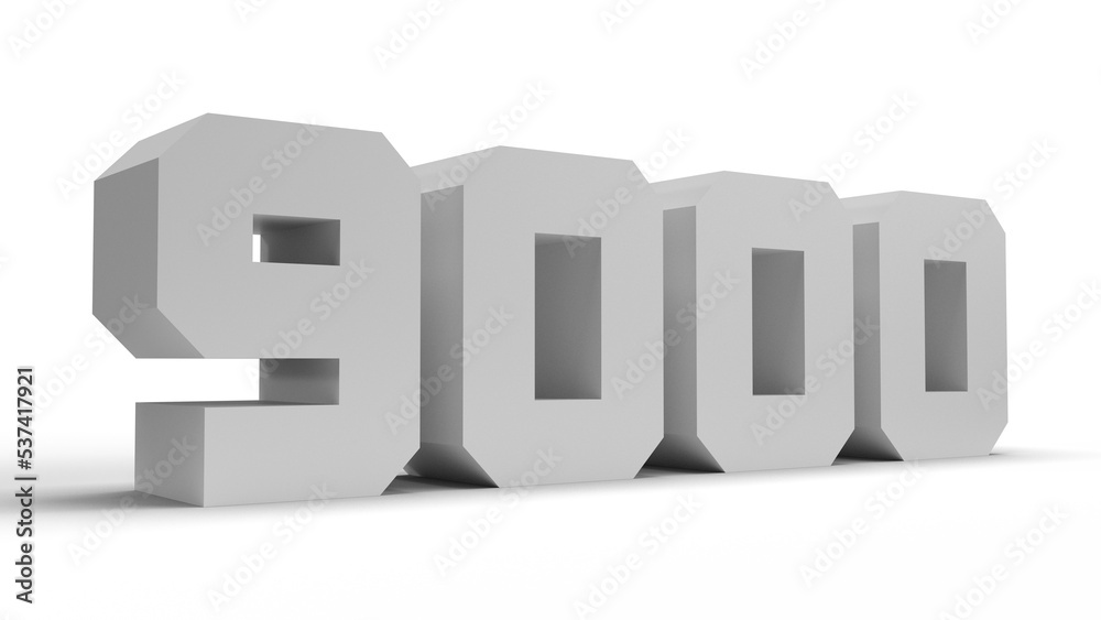 Isolated Number 9000 in White color on white background, Larger Than Life, 3D Render Illustration. Isolated Number 9000 in White color on white background, Larger Than Life, 3D Render Illustration.