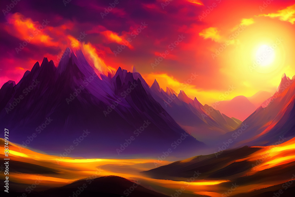 sunset over mountains, colorful landscape 06