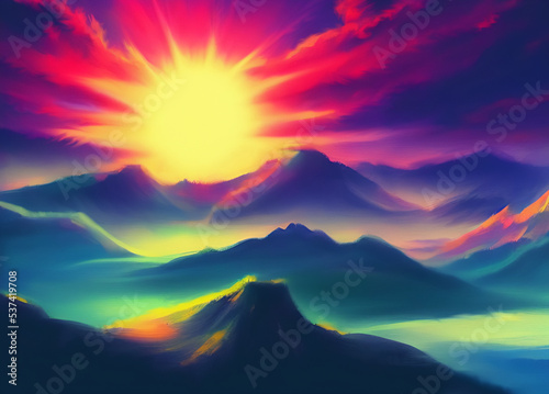 sunset over mountains  colorful landscape 02