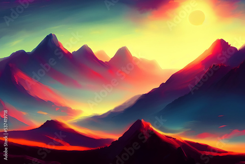 sunset over mountains  colorful landscape 04