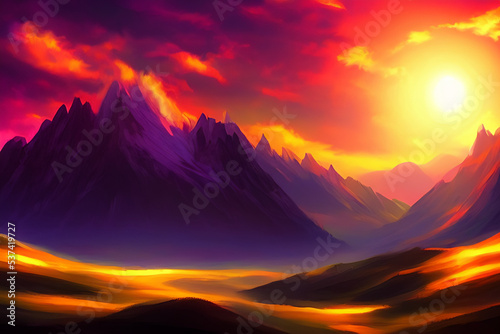 sunset over mountains, colorful landscape 06
