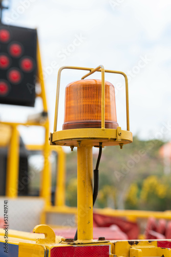 Emergency warning lights, attached to a truck.