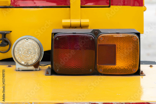 Emergency warning lights, attached to a truck.