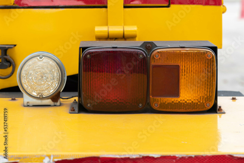 Emergency warning lights, attached to a truck.
