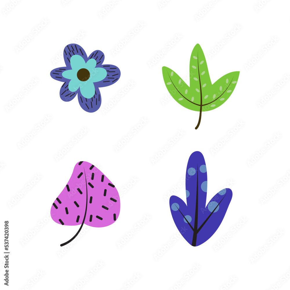 Set with abstract tropical forest leaves. Trendy foliage collection. for vector Illustration elements