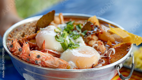 Tom Yum Kung Noodles in a hot pot ready to eat