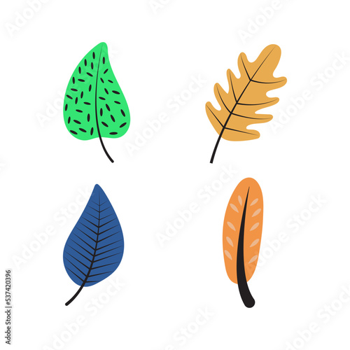 Set with abstract tropical forest leaves. Trendy foliage collection. for vector Illustration elements © Denu Studios