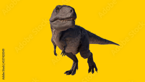 Fototapeta Naklejka Na Ścianę i Meble -  Giganotosaurus dinosaur walking and running roaring isolated on yellow blank background