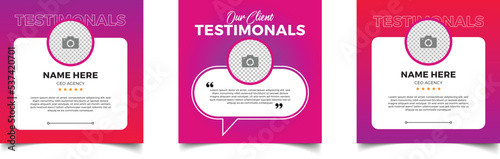 Customer feedback testimonial social media post web banner template. client feedback review social media post purple gradient design template
