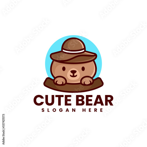 Vector Logo Illustration Cute Bear Mascot Cartoon Style.