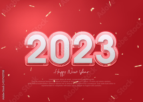 3d realistic number 2023 with soft red color. © mororene