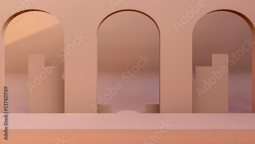 3D render, 3D representation, repodium, product stand. mock up on a pink background texture background