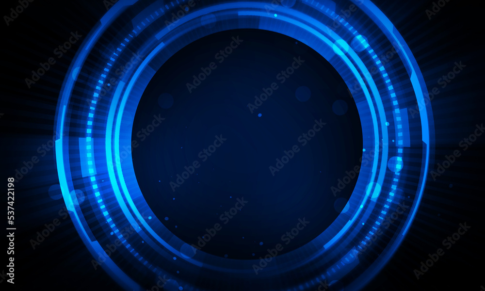 Technology blue bright circle on black background. Technology blue bright circle on black background.