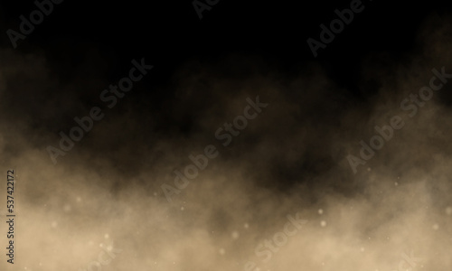 Brown color powder explosion on black background. Colored cloud. Colorful dust explode.