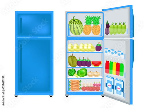 refrigerator with fresh vegetables and fruits
