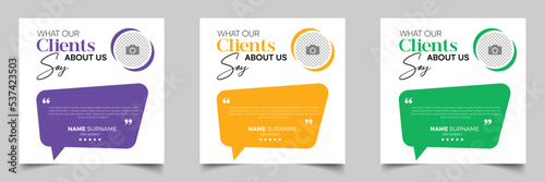 Customer feedback testimonial template vector. Customer feedback review or testimonials social media post vector template