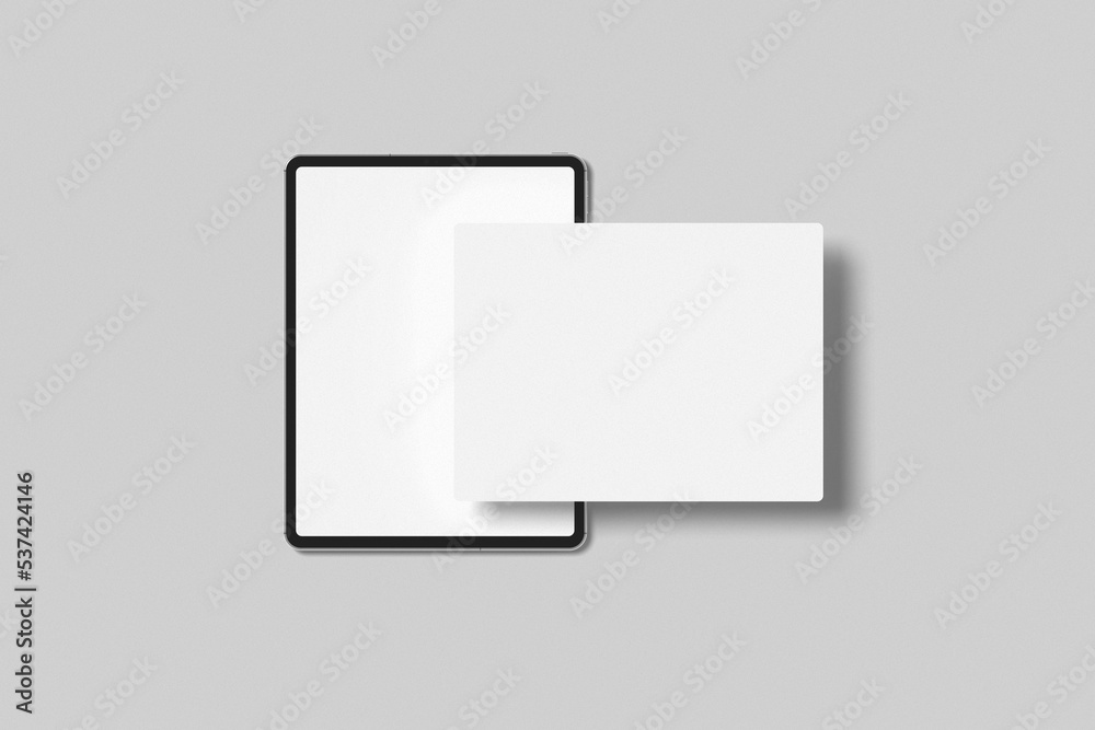 Tablet mockup on the minimal background. Modern tablet display mockup scene. Tablet with empty screen. 