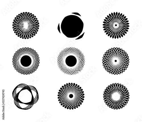 Set of different black linear form inspired by brutalism, collection strange wireframes vector geometric shapes, distortion and transformation of figure.