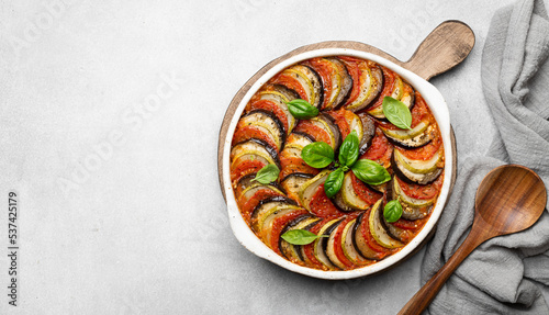 Traditional french Ratatouille, top view, copy space photo