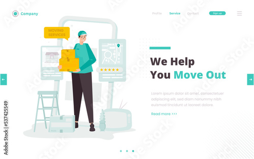 Moving house service mobile application illustration web banner