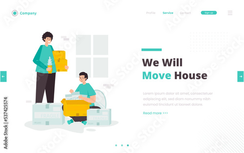 Moving house relocation preparation illustration on web banner design