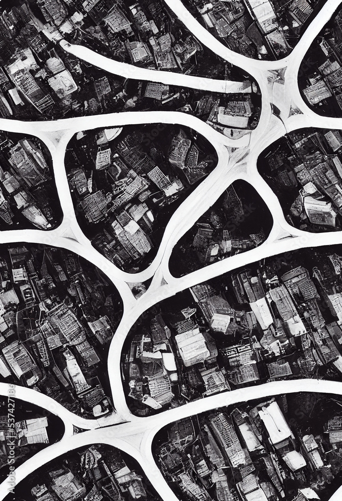 Naklejka premium City made up of concrete building. Desaturated aerial analog Abstract Art background.