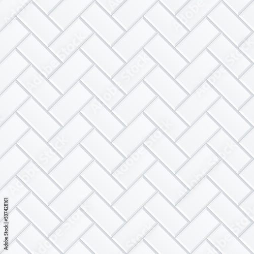 Seamless white herringbone subway tile pattern. Metro tile diagonal layout illustration.