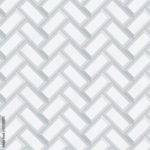 Seamless white herringbone subway tile pattern. Metro tile diagonal layout illustration.