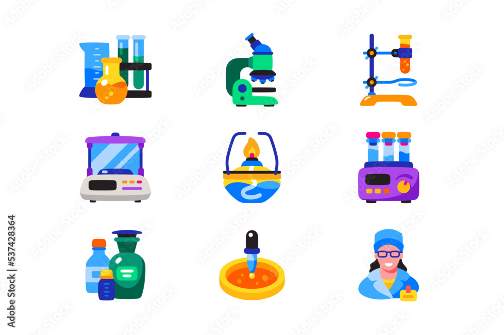 Fototapeta premium Equipment and tools for laboratory icon set