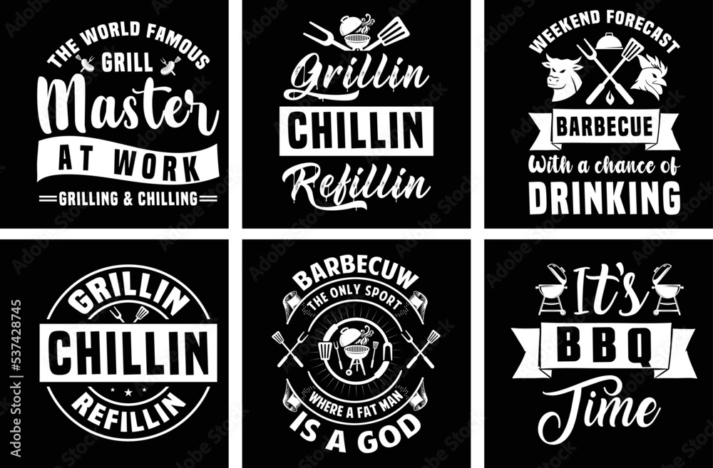 Fototapeta premium Barbeque T shirt design bundle. Barbeque Vector Graphics. Barbeque Grill Typography. BBQ SVG Bundle