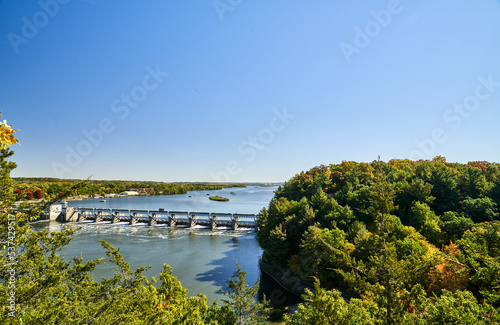 Scenic View of River, Lock and Dam in Starved Rock  State Park photo