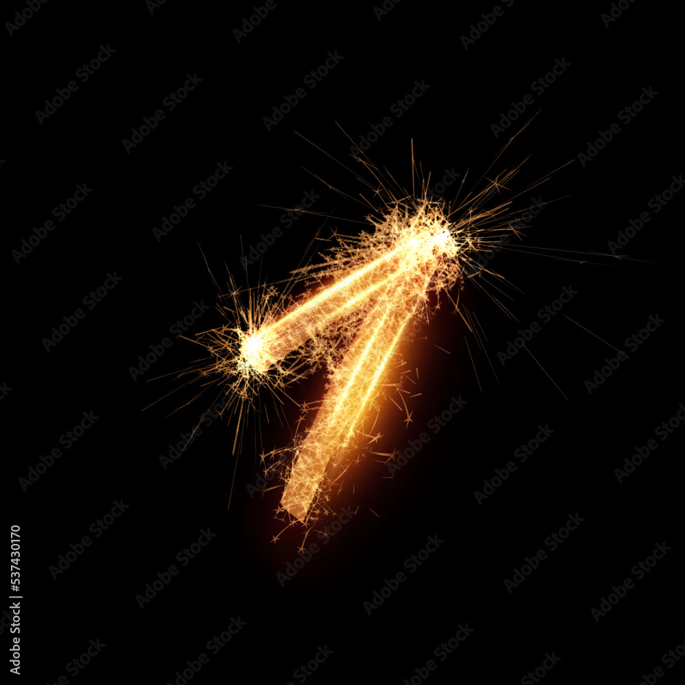 Sparklers effect number 1. New year celebration festive digit. Vector eps10