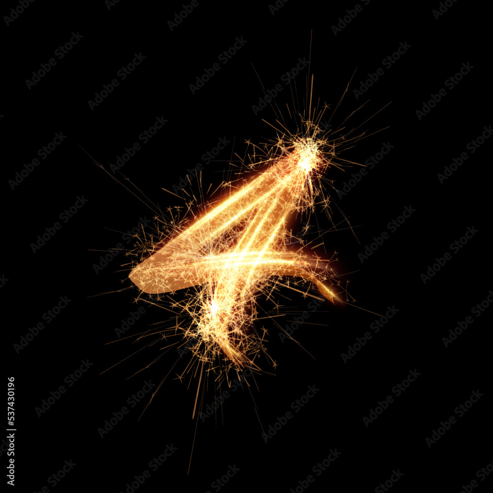 Sparklers effect number 4. New year celebration festive digit. Vector eps10 Sparklers effect number 4. New year celebration festive digit. Vector eps10
