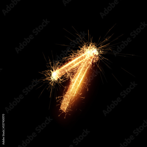 Sparklers effect number 1. New year celebration festive digit. Vector eps10