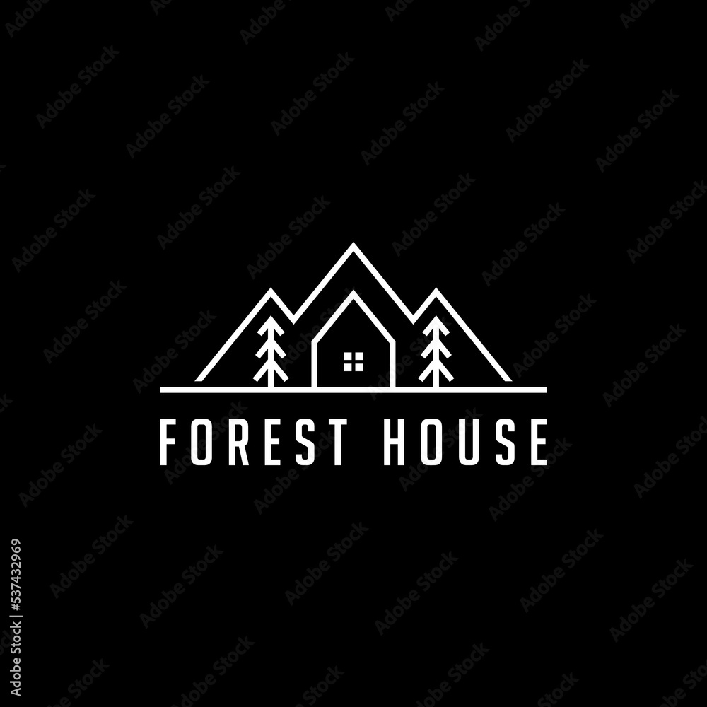 Line Art Forest house logo design vector template Line Art Forest house logo design vector template