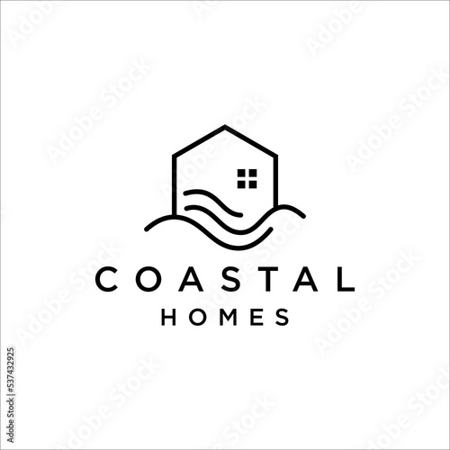 Coastal house logo design vector template Line Art