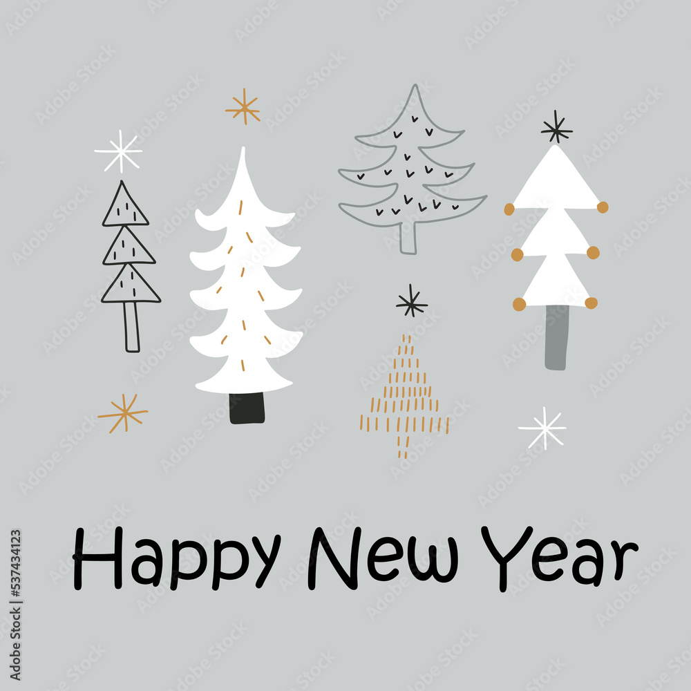 Postcard with elegant Christmas trees. Happy New Year. Vector illustration Postcard with elegant Christmas trees. Happy New Year. Vector illustration
