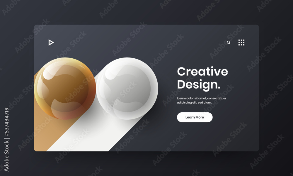 Bright horizontal cover design vector concept. Unique realistic spheres landing page template. Bright horizontal cover design vector concept. Unique realistic spheres landing page template.
