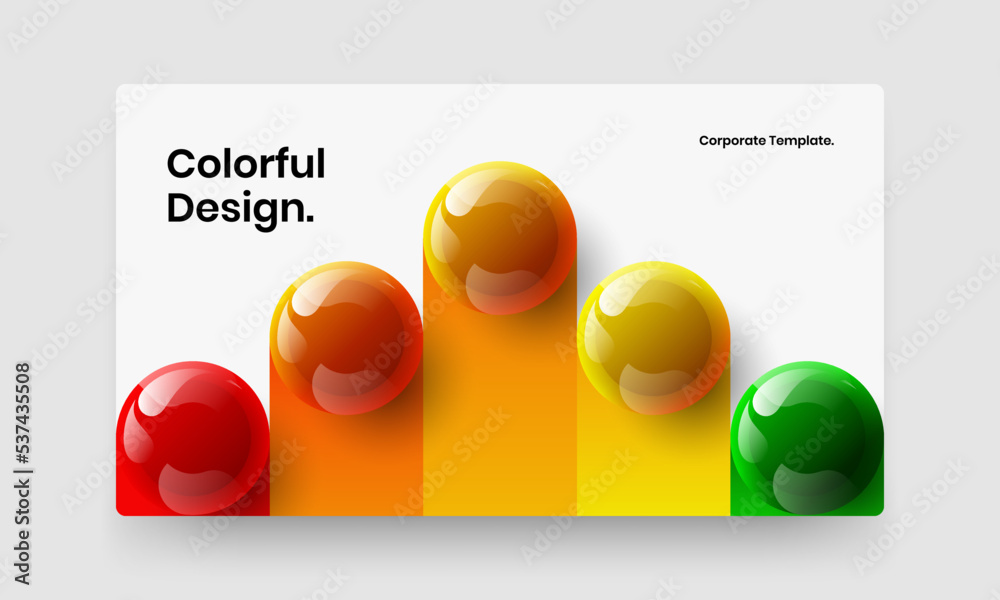 Unique web banner vector design layout. Geometric 3D spheres corporate cover template.