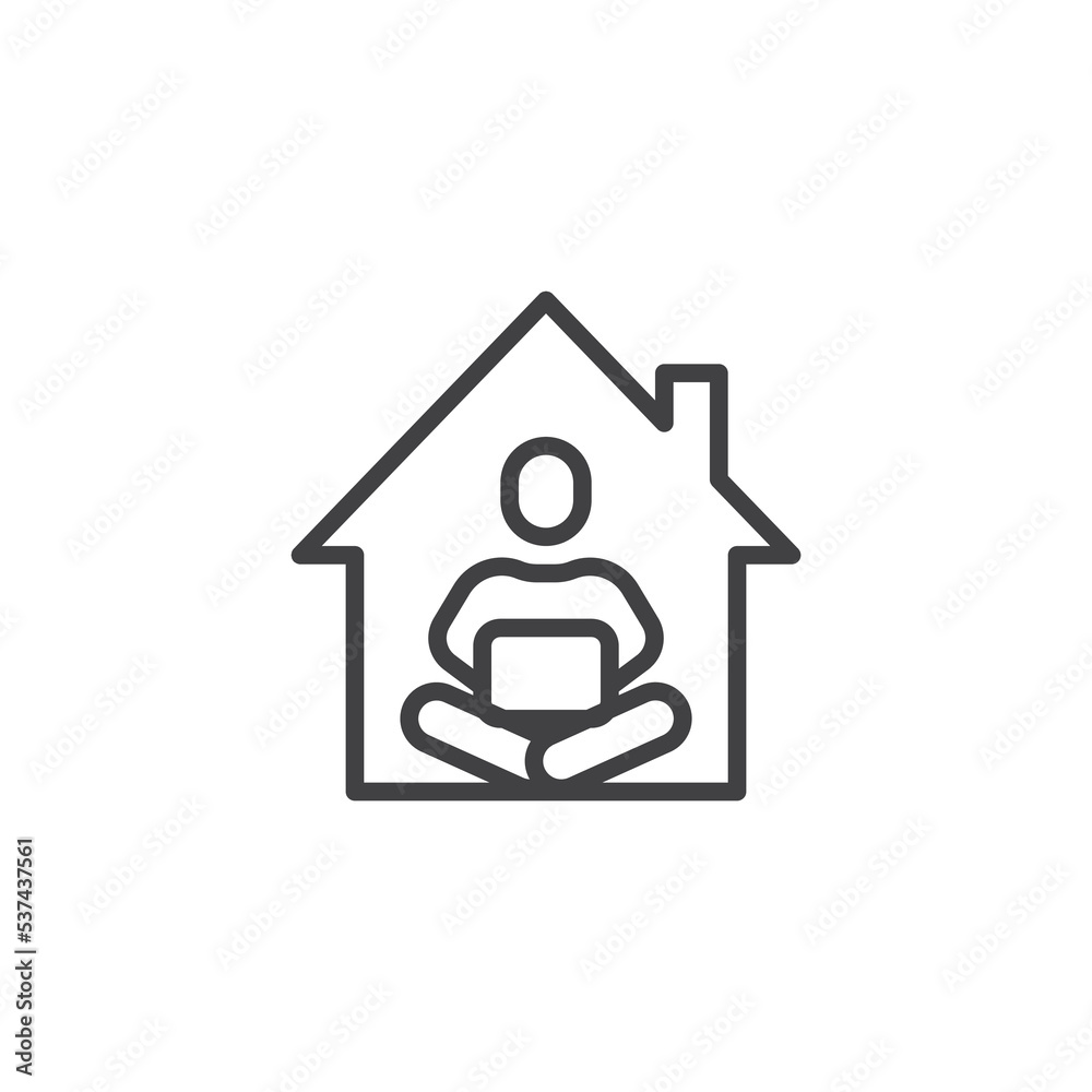 Man using laptop at home line icon