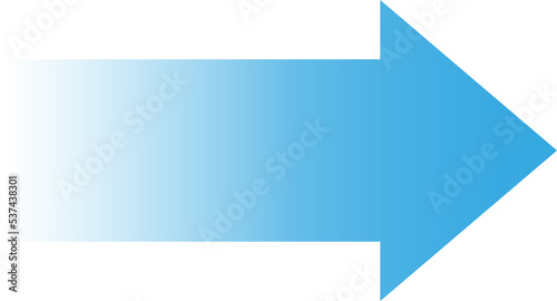 Blue gradient arrow shape. Isolated png illustration, transparent background. Asset for overlay, montage, collage or presentation. Business concept.	